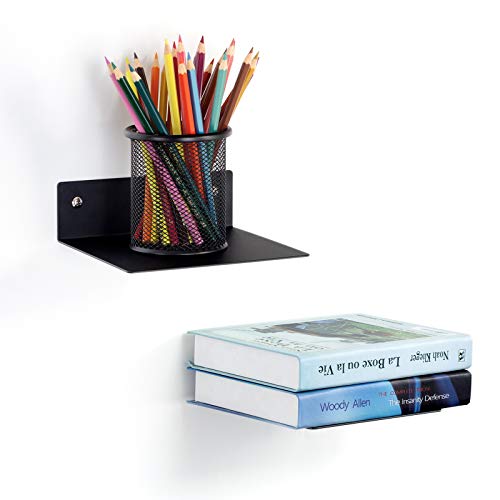 ELSKER&HOME Small Floating Shelf Set of 2 Pack Black, Metal Floating Book Shelves for Wall Mounted,Invisible Bookshelves Suitable for Kids Room, Office, Study Room