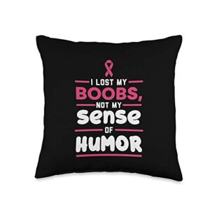 boredkoalas breast cancer for women gifts pillows lost my boobs not sense of humor breast cancer survivor gift throw pillow, 16x16, multicolor