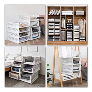 Ygapuzi 4Pack Stackable Clothes Storage Basket Organizer Sliding Cabinet Drawer Shelf DIY Divider Separator Desktop Container for Wardrobe Cupboard Kitchen Bathroom Office (White)