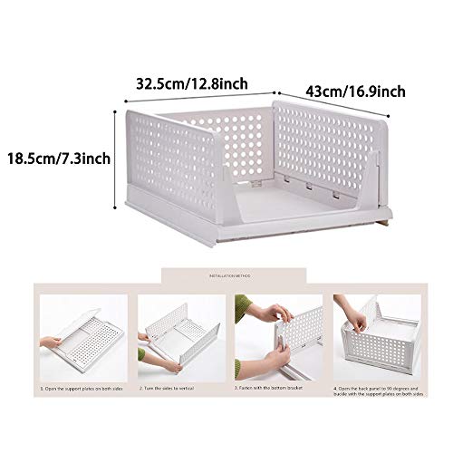 Ygapuzi 4Pack Stackable Clothes Storage Basket Organizer Sliding Cabinet Drawer Shelf DIY Divider Separator Desktop Container for Wardrobe Cupboard Kitchen Bathroom Office (White)