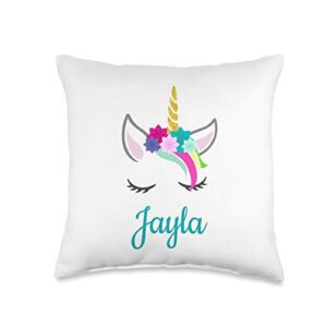 Unicorn Jayla Name Gifts Jayla Name Gift Girls Personalized Unicorn Bedroom Decor Throw Pillow, 16x16, Multicolor