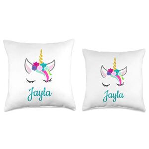 Unicorn Jayla Name Gifts Jayla Name Gift Girls Personalized Unicorn Bedroom Decor Throw Pillow, 16x16, Multicolor