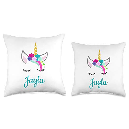 Unicorn Jayla Name Gifts Jayla Name Gift Girls Personalized Unicorn Bedroom Decor Throw Pillow, 16x16, Multicolor
