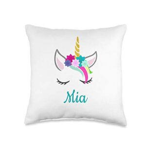 unicorn mia name gifts mia name gift girls personalized unicorn bedroom decor throw pillow, 16x16, multicolor