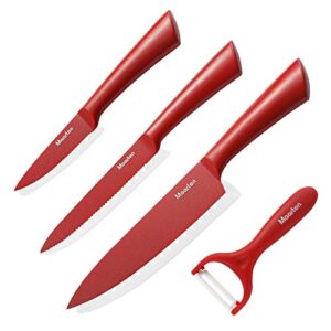 maarten kitchen knives set - 4 piece stainless steel chef knife set with sheath - boxed knife sets gifts for family (red)