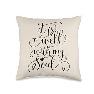 christian quotes and bible verses gifts christian gift it is well with my soul bible verse throw pillow, 16x16, multicolor