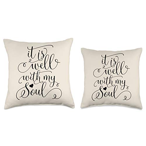 Christian Quotes and Bible Verses Gifts Christian Gift It is Well with My Soul Bible Verse Throw Pillow, 16x16, Multicolor