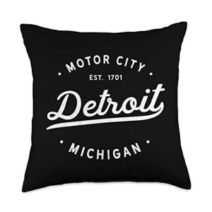 vintage detroit michigan novelty classic retro vintage detroit michigan motor city throw pillow, 18x18, multicolor