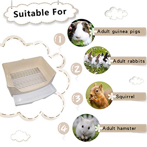 PINVNBY Large Rabbit Litter Box Corner Toilet Box Bigger Pan Pet Potty Trainer with Drawer for Adult Bunny Guinea Pig Chinchilla Ferret Galesaur Hedgehog Small Animals(Brown)