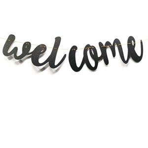 welcome black glitter vintage party banner wedding birthday bunting house home classroom decorations garland photo props back to school party supplies