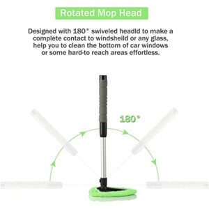 JUSTTOP Windshield Cleaning Tool, Car Window Cleaner with Unbreakable Extendable Long-Reach Handle and Washable Reusable Microfiber Cloth, Car Exterior Accessories, Green