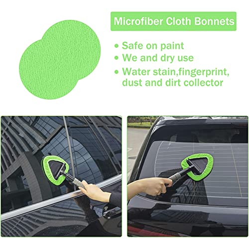 JUSTTOP Windshield Cleaning Tool, Car Window Cleaner with Unbreakable Extendable Long-Reach Handle and Washable Reusable Microfiber Cloth, Car Exterior Accessories, Green