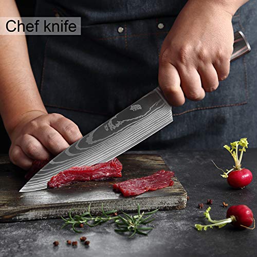 XITUO Kitchen chef Knife Set,8 Piece High Carbon Stainless Steel Knives Pakkawood Handle, Ultra Sharp Cooking Knife with Knife Sheath & Gift Box (8PCS Chef Knife Set)