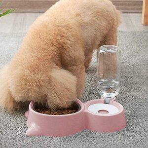 Ycxbox Dog Cat Double Bowls Automatic Pet Food Feeder and Water Dispenser, with Automatic Water Bottle for Small Large Dog Pets Puppy Kitten Rabbit (Pink)