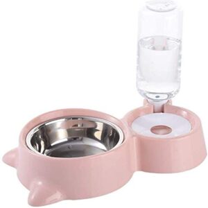 Ycxbox Dog Cat Double Bowls Automatic Pet Food Feeder and Water Dispenser, with Automatic Water Bottle for Small Large Dog Pets Puppy Kitten Rabbit (Pink)