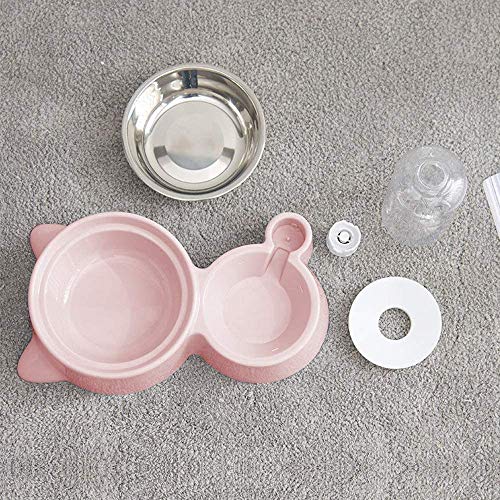 Ycxbox Dog Cat Double Bowls Automatic Pet Food Feeder and Water Dispenser, with Automatic Water Bottle for Small Large Dog Pets Puppy Kitten Rabbit (Pink)