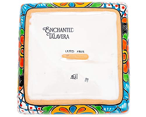 Enchanted Talavera Mexican Pottery Ceramic Large Appetizer Tray Serving Dishes Platter Dish Food Plate Condiments Organizer (Square 6 Piece Set, Red)