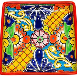 Enchanted Talavera Mexican Pottery Ceramic Large Appetizer Tray Serving Dishes Platter Dish Food Plate Condiments Organizer (Square 6 Piece Set, Red)