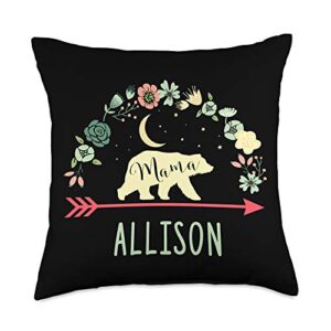 mama bear allison name gifts allison name gift personalized mama bear home decor throw pillow, 18x18, multicolor