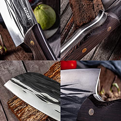 Kitory Forged Cleaver, Chopping Knife, Vegetable and meat Chopper, Kitchen Serbian Chef's Knife, Full Tang High Carbon Steel Blade Wooden Handle