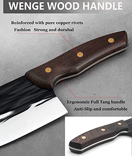 Kitory Forged Cleaver, Chopping Knife, Vegetable and meat Chopper, Kitchen Serbian Chef's Knife, Full Tang High Carbon Steel Blade Wooden Handle