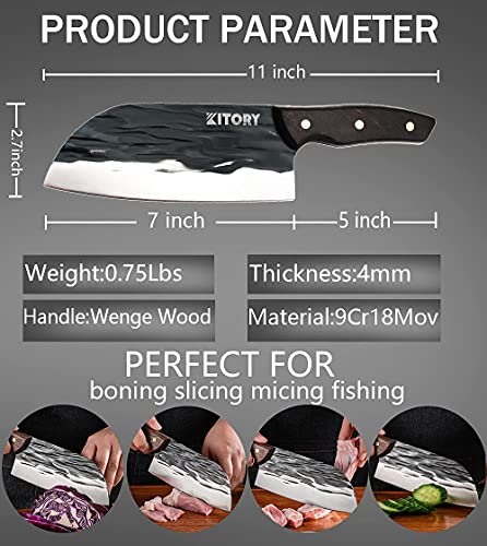 Kitory Forged Cleaver, Chopping Knife, Vegetable and meat Chopper, Kitchen Serbian Chef's Knife, Full Tang High Carbon Steel Blade Wooden Handle