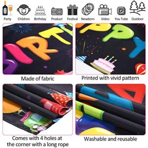 Colorful Happy Birthday Banner, Large Fabric Happy Birthday Sign Backdrop Background, Happy Birthday Yard Sign for Kids Birthday Party Decorations Girls Boys Bday Decor, 71 x 15.7 inches (Dark Color)