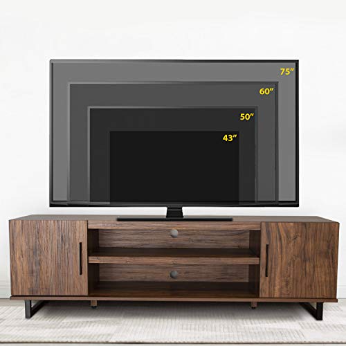 Pellebant 60 Inch TV Stand Media Console Table with Storage Shelves, Mid-Century Modern Entertainment Centre for Flat Screen TV, Gaming Consoles in Living Room, Entertainment Room, Office, Brown