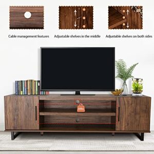 Pellebant 60 Inch TV Stand Media Console Table with Storage Shelves, Mid-Century Modern Entertainment Centre for Flat Screen TV, Gaming Consoles in Living Room, Entertainment Room, Office, Brown