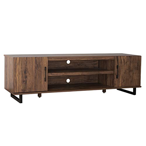 Pellebant 60 Inch TV Stand Media Console Table with Storage Shelves, Mid-Century Modern Entertainment Centre for Flat Screen TV, Gaming Consoles in Living Room, Entertainment Room, Office, Brown