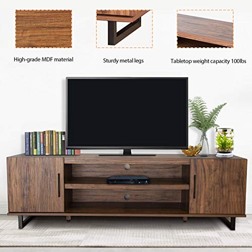 Pellebant 60 Inch TV Stand Media Console Table with Storage Shelves, Mid-Century Modern Entertainment Centre for Flat Screen TV, Gaming Consoles in Living Room, Entertainment Room, Office, Brown