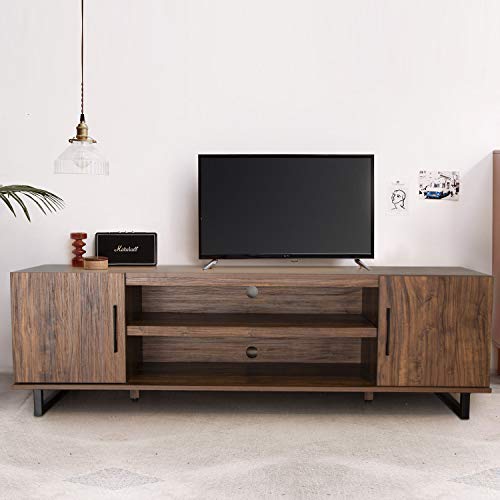 Pellebant 60 Inch TV Stand Media Console Table with Storage Shelves, Mid-Century Modern Entertainment Centre for Flat Screen TV, Gaming Consoles in Living Room, Entertainment Room, Office, Brown