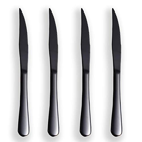 Black Steak Knife Set, Kyrtaon Black Serrated Knife, Titanium Black Plating Stainless Steel Sharp Knives Set, Dinner Knifes Set of 4, Dishwasher Safe Sturdy And Easy To Clean