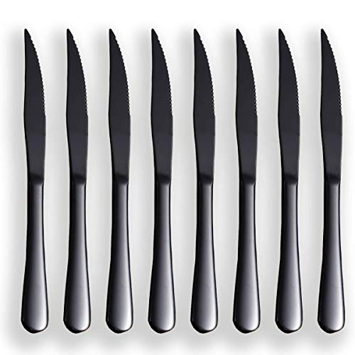 Black Steak Knife Set, Kyrtaon Black Serrated Knife, Titanium Black Plating Stainless Steel Sharp Knives Set, Dinner Knifes Set of 8, Dishwasher Safe Sturdy And Easy To Clean