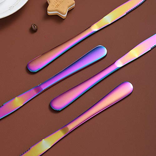 Rainbow Steak Knife Set, Kyrtaon Colorful Serrated Knife, Titanium Mutil-color Plating Stainless Steel Sharp Knives Set, Dinner Knifes Set of 4, Dishwasher Safe Sturdy And Easy To Clean