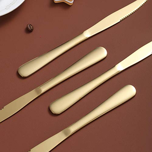 Gold Steak Knife Set, Kyrtaon Golden Serrated Knife, Titanium Gold Plating Stainless Steel Sharp Knives Set, Dinner Knifes Set of 8, Dishwasher Safe Sturdy And Easy To Clean