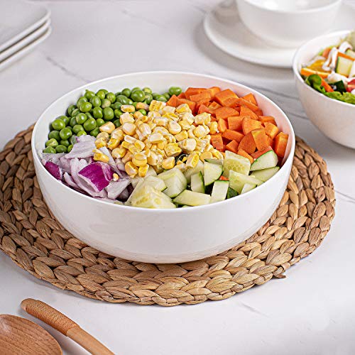 DELLING 60 Oz Large Serving Bowls Set, 8" White Soup Bowls Big Salad Bowls for Kitchen, Ceramic Mixing Bowls For Pasta, Soup, Fruit Vegetable, Ramen, Microwave & Dishwasher Safe, 3 Pack