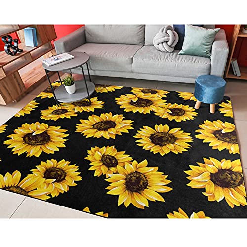 ALAZA Yellow Sunflower Floral Non Slip Area Rug 5' x 7' for Living Dinning Room Bedroom Kitchen Hallway Office Modern Home Decorative