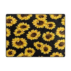 ALAZA Yellow Sunflower Floral Non Slip Area Rug 5' x 7' for Living Dinning Room Bedroom Kitchen Hallway Office Modern Home Decorative