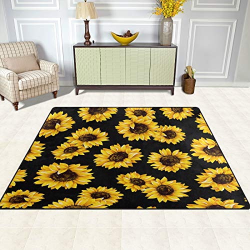 ALAZA Yellow Sunflower Floral Non Slip Area Rug 5' x 7' for Living Dinning Room Bedroom Kitchen Hallway Office Modern Home Decorative