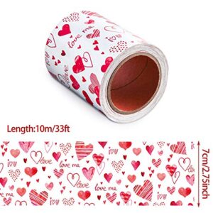 33ft Valentine Heart Bulletin Board Borders Valentine's Day Borders with 24 Pieces Hearts Mini Cutouts and 24 Glue Point Dots, 6 Patterns for Classroom Decoration Valentine's Day