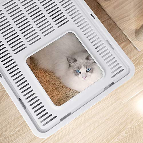 Petphabet Cat Litter Box, Square Foldable Jumbo Hooded Cat Litter Box with Plastic Scoop (Grey)