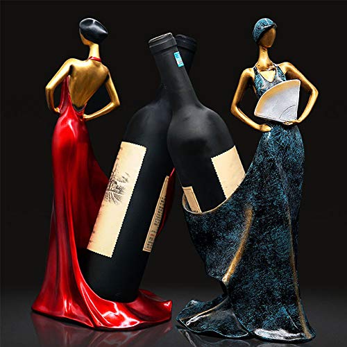 Kelendle Beauty Wine Holder Bottle Wine Rack Tall Drink Tabletop Accessory Single Bottle Stand Women Shaped Sturdy Sculpture Figurine Kitchen Decoration Restaurant Setting Crafts(Red)