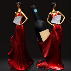 Kelendle Beauty Wine Holder Bottle Wine Rack Tall Drink Tabletop Accessory Single Bottle Stand Women Shaped Sturdy Sculpture Figurine Kitchen Decoration Restaurant Setting Crafts(Red)