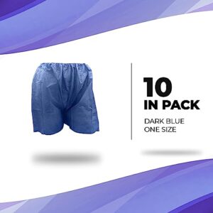 AMZ Medical Supply Disposable Boxer Shorts Unisize. Pack of 10 Dark Blue Disposable Shorts Medical with Elastic Waist, No Pockets. Breathable PP Disposable Exam Shorts Medical for Massage, Hospital