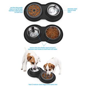 BurgeonNest Slow Feeder Dog Bowls,27oz 4-in-1 Food and Water Bowls with No-Spill and Non-Skid Silicone Mat, Stainless Steel Slow Down Eating Puzzle Bowl for Medium Small Sized Dogs