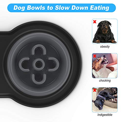 BurgeonNest Slow Feeder Dog Bowls,27oz 4-in-1 Food and Water Bowls with No-Spill and Non-Skid Silicone Mat, Stainless Steel Slow Down Eating Puzzle Bowl for Medium Small Sized Dogs