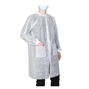 cleaing [pack of 10] disposable lab coats for adult, medium, 2 pockets with knitted collar and cuffs