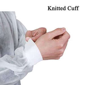 Cleaing [Pack of 10] Disposable Lab Coats for Adult, Medium, 2 Pockets with Knitted Collar and Cuffs