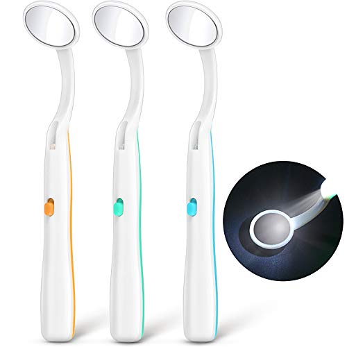 3 Pieces Dental Mouth Mirror with Light Oral Mirror LED Teeth Inspection Mirror Anti-Fog Teeth Mouth Inspection Mirror Curve Angle Oral Care Tools Dentist Home Use Tools